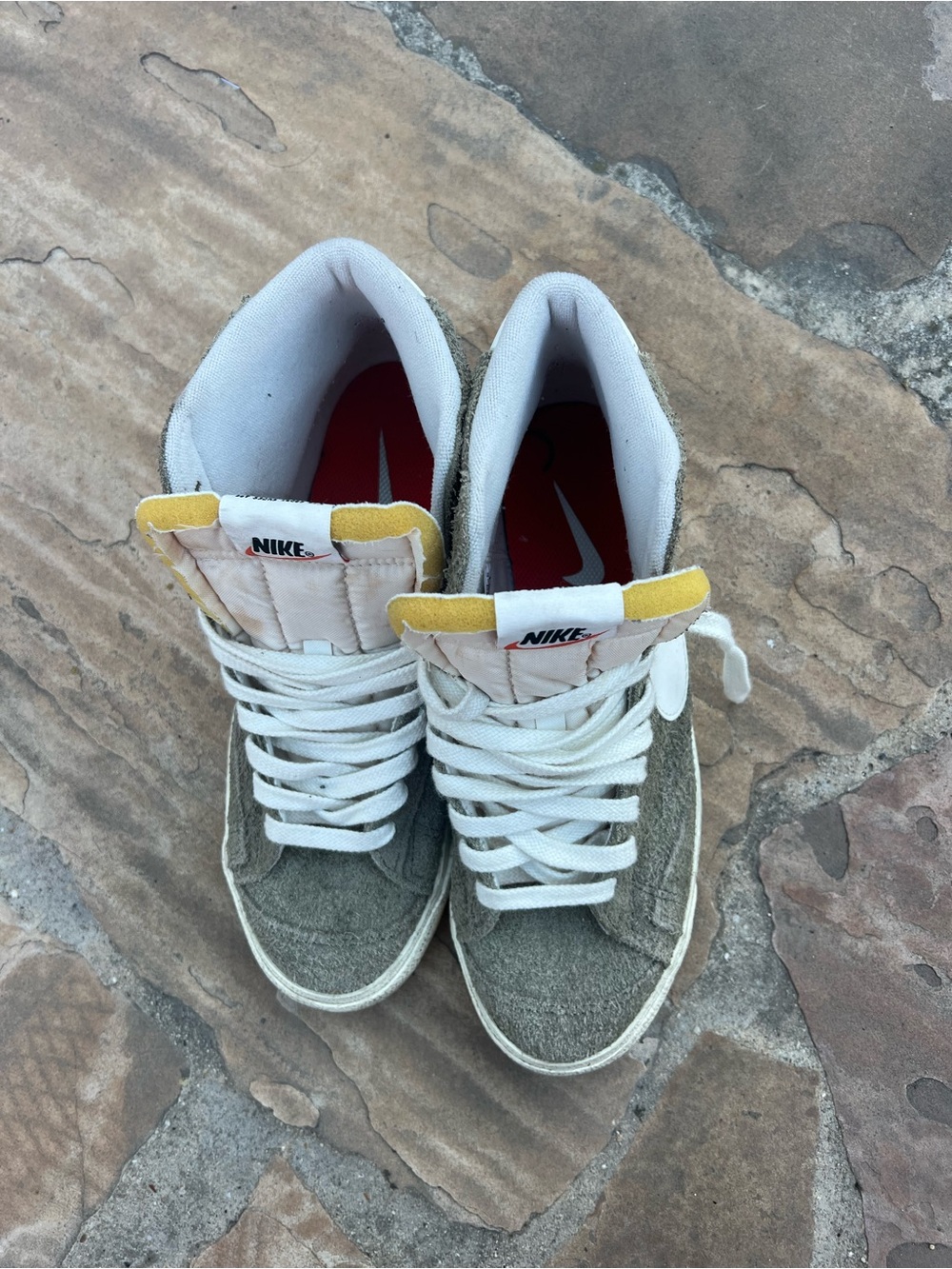 Nike Kids High-Top Sneakers in Olive Green, White & Yellow Accents